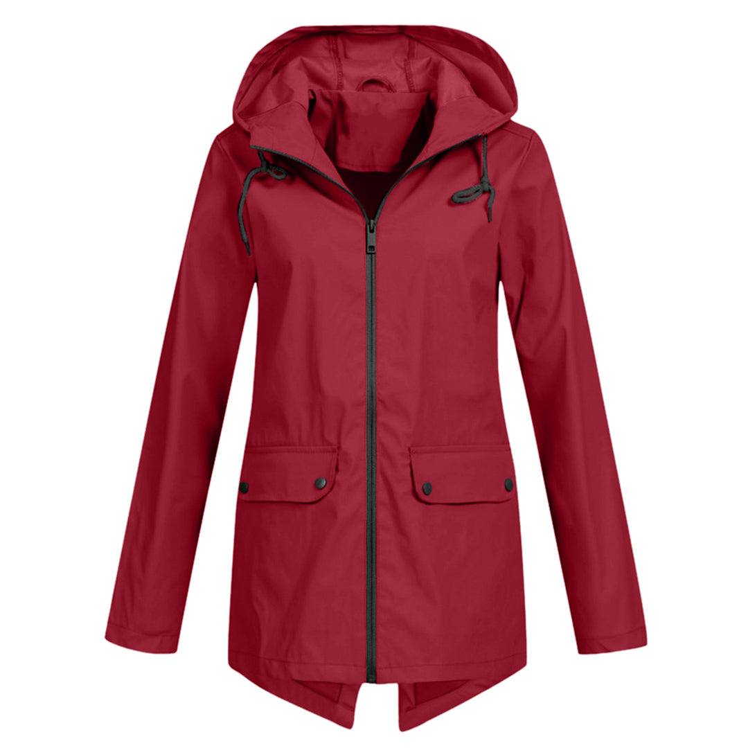 Women's Rain Jacket Hooded Long | Zip Front