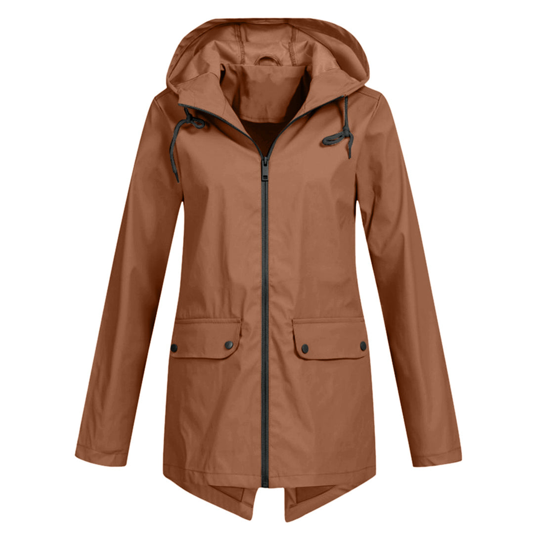 Women's Rain Jacket Hooded Long | Zip Front